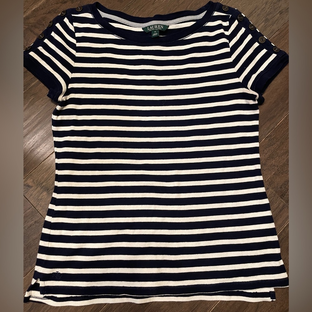 Lauren Ralph Lauren Blue/White Nautical Button Adored Sleeves Ladies Size M Top